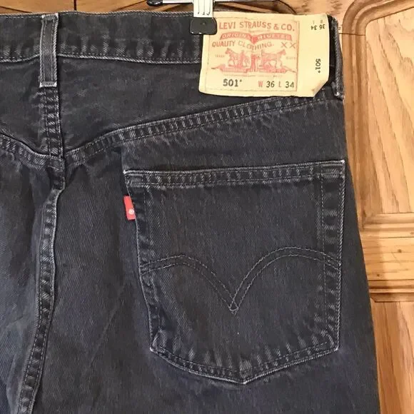 Levi's 501 Black Straight Leg Denim Jeans Men's size 36x34 Levi Strauss WPL 423 - Picture 11 of 13